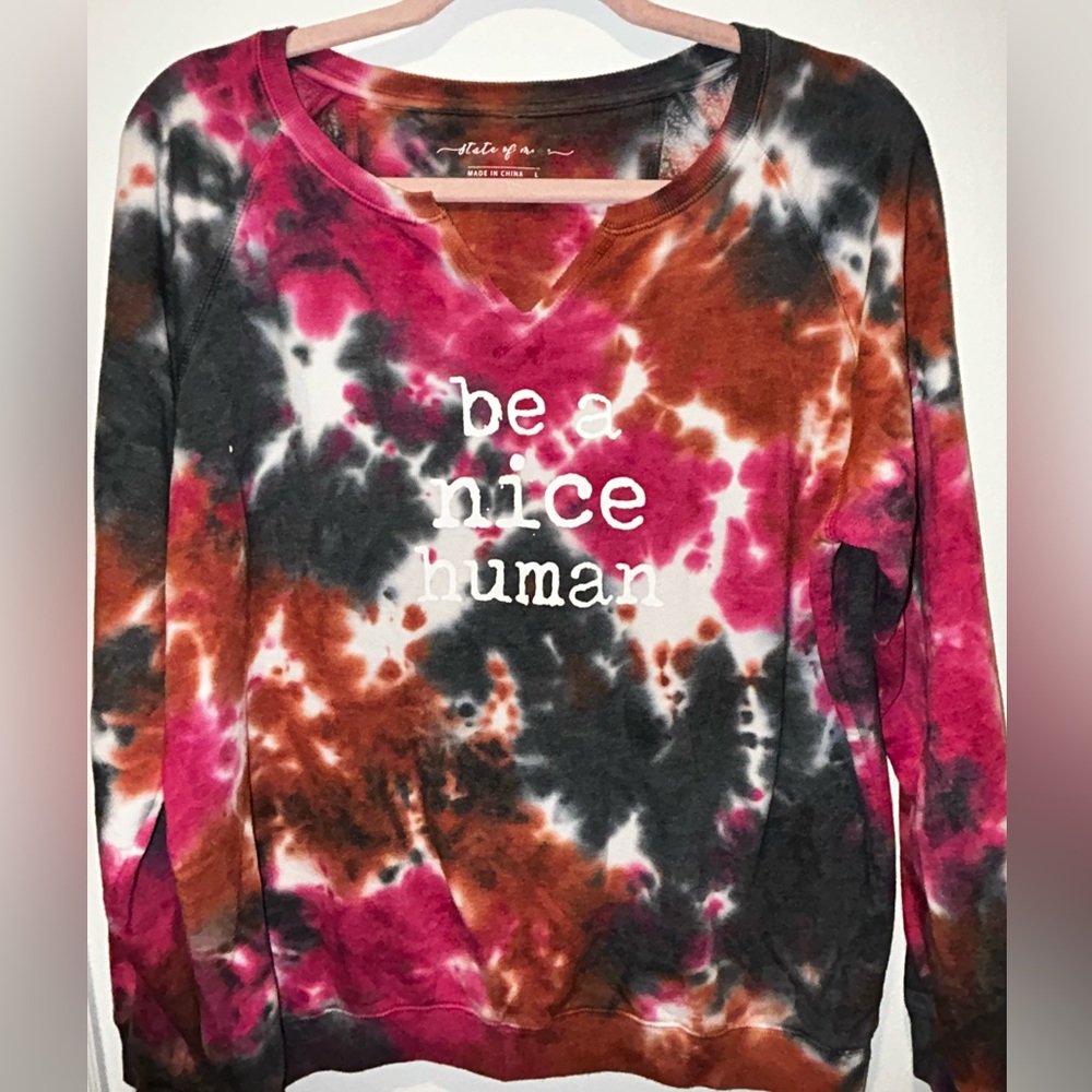 State of Mind Tie-Dye Crewneck in Pink, Rust & Black